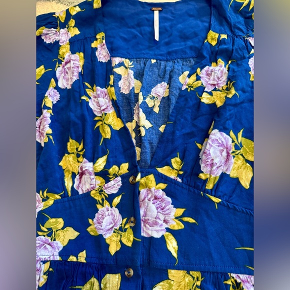 Free People Printed Love of My Life Midi Dress Floral Blue XS Button Front Midi - Picture 11 of 16